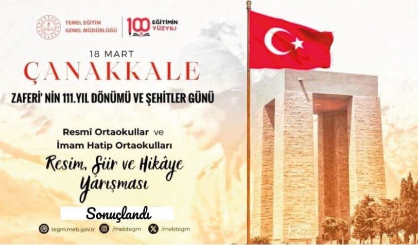 "Çanakkale Zaferi'nin 111. Yıl Dönümü ve Şehitler Günü" Kapsamında Düzenlenen " Resim, Şiir ve Hikâye Yarışmaları" Sonuçlandı