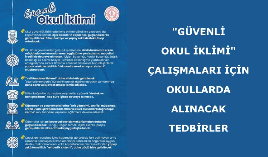 "Güvenli Okul İklimi" çalışmaları için okullarda alınacak tedbirler