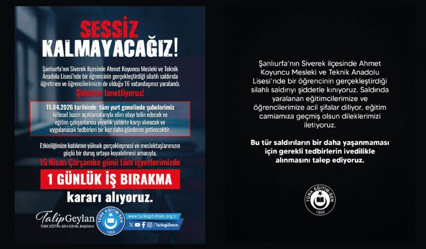 TES; SESSİZ KALMAYACAĞIZ! 1 GÜNLÜK İŞ BIRAKIYORUZ
