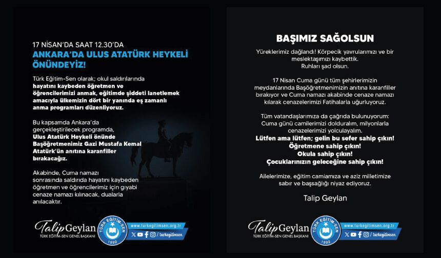 17 NİSAN’DA ANKARA’DA ULUS ATATÜRK HEYKELİ ÖNÜNDEYİZ!