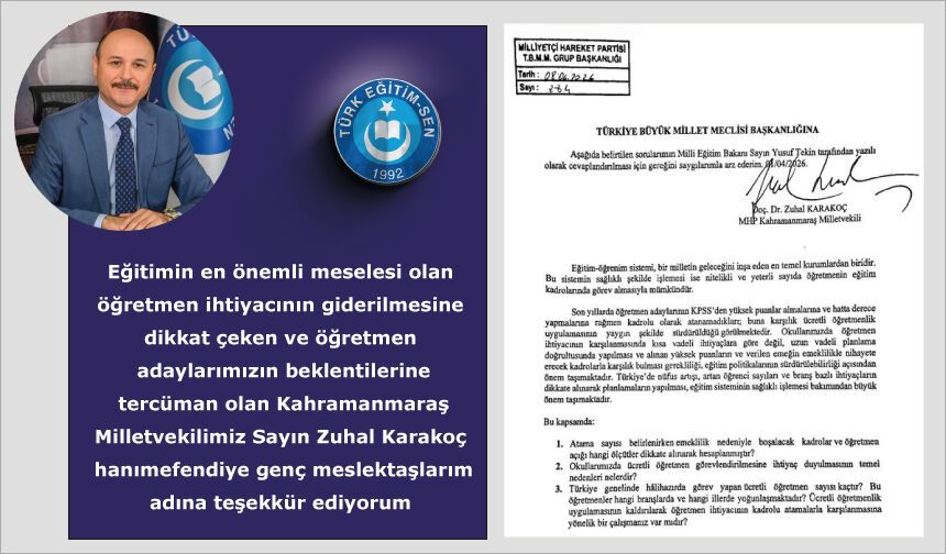 Eğitimin en önemli meselesi olan öğretmen ihtiyacının giderilmesine dikkat çeken soru önergesi