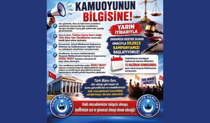 Türk Büro-Sen olarak, davamıza destek olmak amacıyla dilekçe kampanyamızı başlatıyoruz