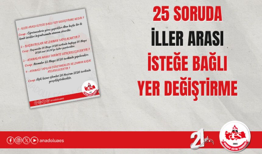 25 Soruda 2026 İller Arası İsteğe Bağlı Yer Değiştirme Duyurusu