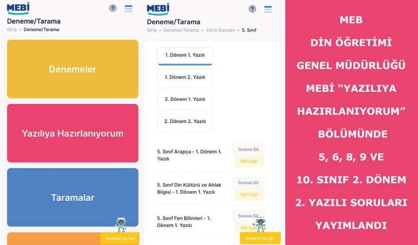 MEBİ “Yazılıya 5, 6, 8, 9 ve 10. sınıf 2. dönem 2. yazılı soruları yayımlandı
