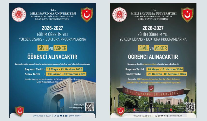 2026-2027 Eğitim-Öğretim Yılı yüksek lisans ve doktora programlarına sivil ve asker öğrenci alınacak