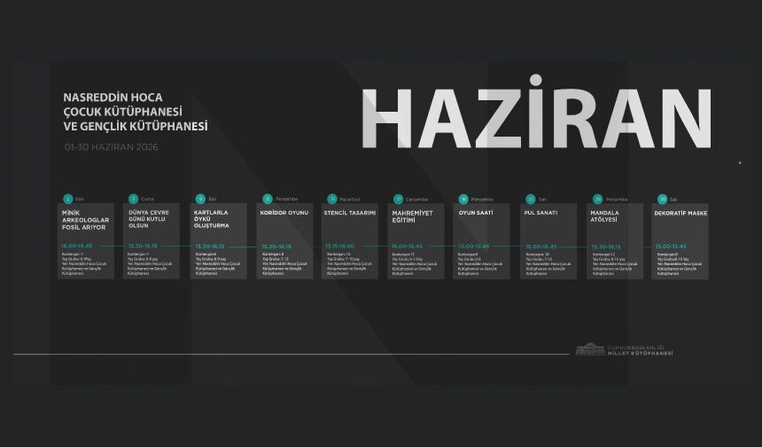 Nasreddin Hoca Çocuk Kütüphanesi ve Gençlik Kütüphanesi Haziran Ayı Etkinlik Takvimi 2026