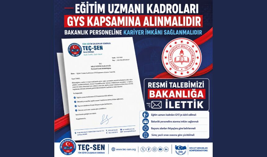 EĞİTİM UZMANI KADROLARI GYS KAPSAMINA ALINARAK BAKANLIK PERSONELİNE KARİYER İMKÂNI SAĞLANMALIDIR