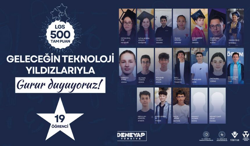 LGS'de 500 tam puan alarak Türkiye birincisi olan 19 öğrencimizi gönülden tebrik ediyoruz