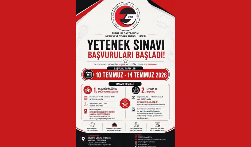 Erzurum Gastronomi Mesleki ve Teknik Anadolu Lisesi Öğrenci alacak