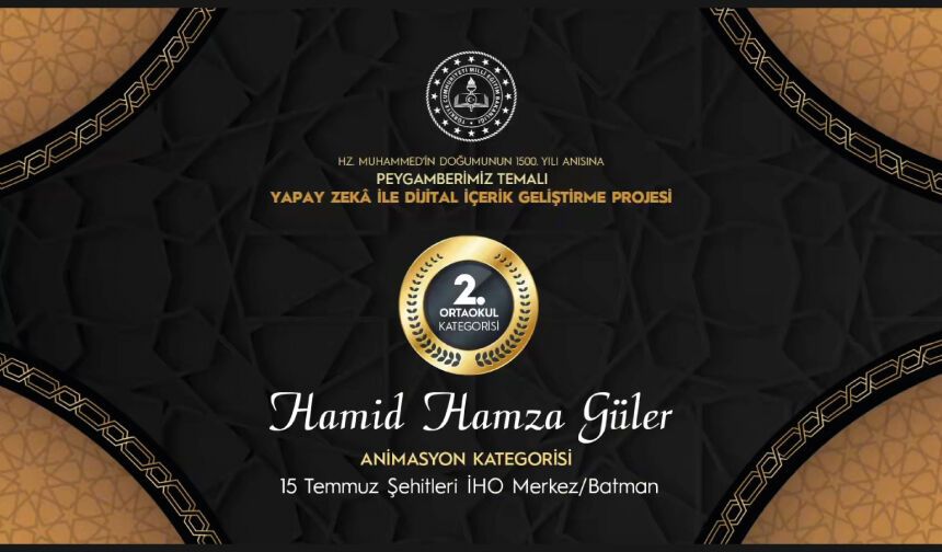 Hamid Hamza Güler,  Animasyon Kategorisi'nde Ortaokul Kategorisi 2.'si oldu