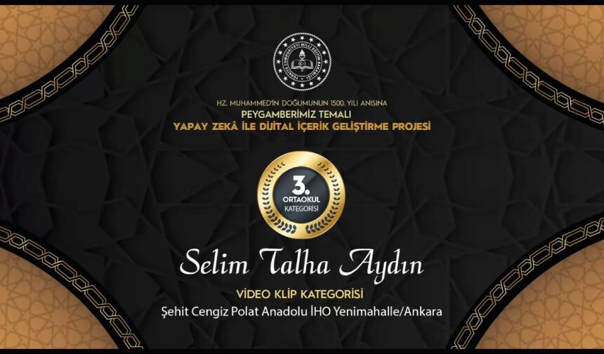 Selim Talha Aydın, Video Klip Kategorisi'nde Ortaokul Kategorisi 3.'sü oldu