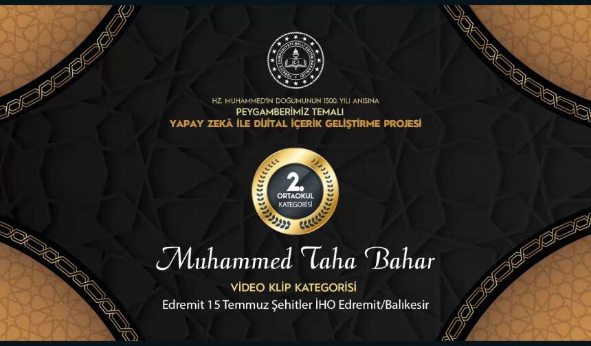 Muhammed Taha Bahar, Video Klip Kategorisi'nde Ortaokul Kategorisi 2.'si oldu