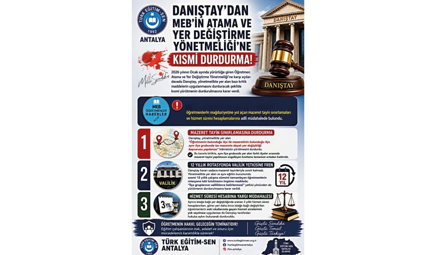 Danıştay'dan MEB'in Atama Ve Yer Değiştirme Yönetmeliğine Kısmi Durdurma