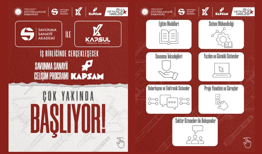 KAPSAM Savunma Sanayii Gelişim Programı dahilinde planlanan eğitimlerimiz çok yakında başlıyor