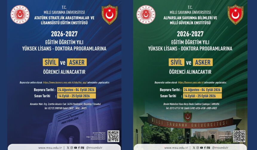Yüksek lisans ve doktora programlarına sivil ve asker öğrenci alınacak
