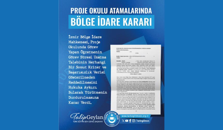 Proje Okulu Atamalarında Bölge İdare Kararı