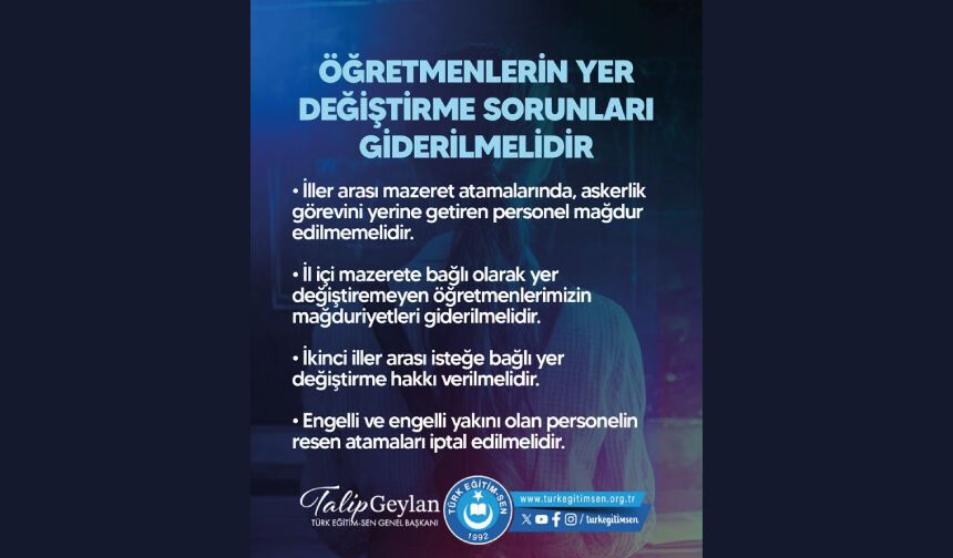 Öğretmenlerin Yer Değiştirme Sorunları Giderilmelidir