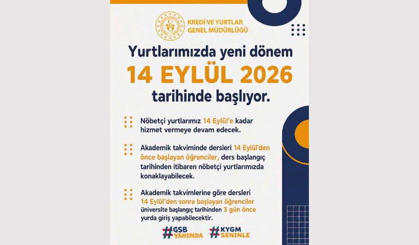 Yurtlarımızda yeni dönem 14 Eylül tarihinde başlıyor