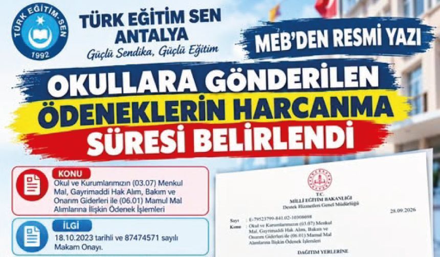Okullara gönderilen ödeneklerin harcanma süresi belirlendi