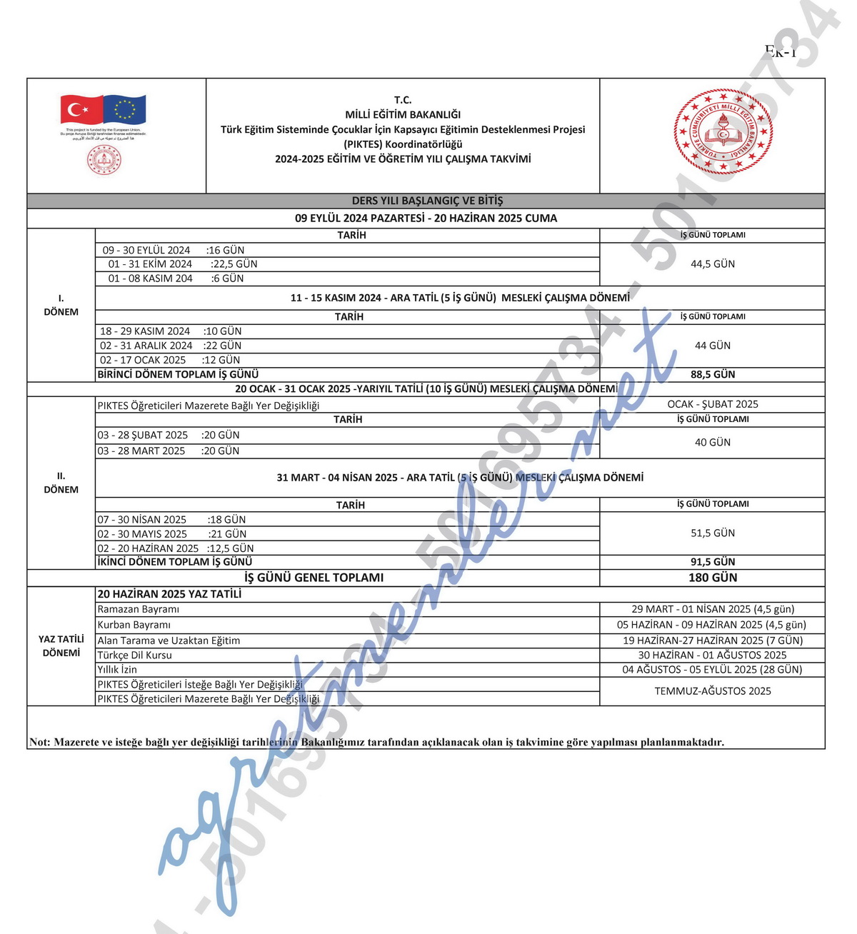 2024 2025 Çalisma Takvimi