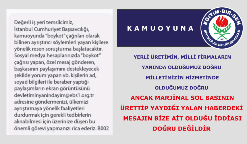 Marjinal sol basının ürettip yaydığı yalan haberdeki mesajın bize ait olduğu iddiası doğru değildir Marjinal sol basının ürettip yaydığı yalan haberdeki mesajın bize ait olduğu iddiası doğru değildir