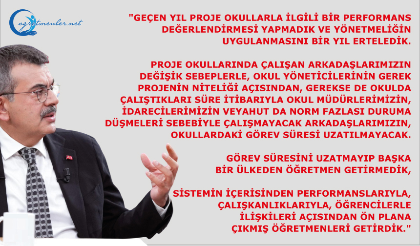 Bakan Tekin'den Proje Okullarına Yapılan Atamalar Hakkında Açıklama Bakan Tekin'den Proje Okullarına Yapılan Atamalar Hakkında Açıklama